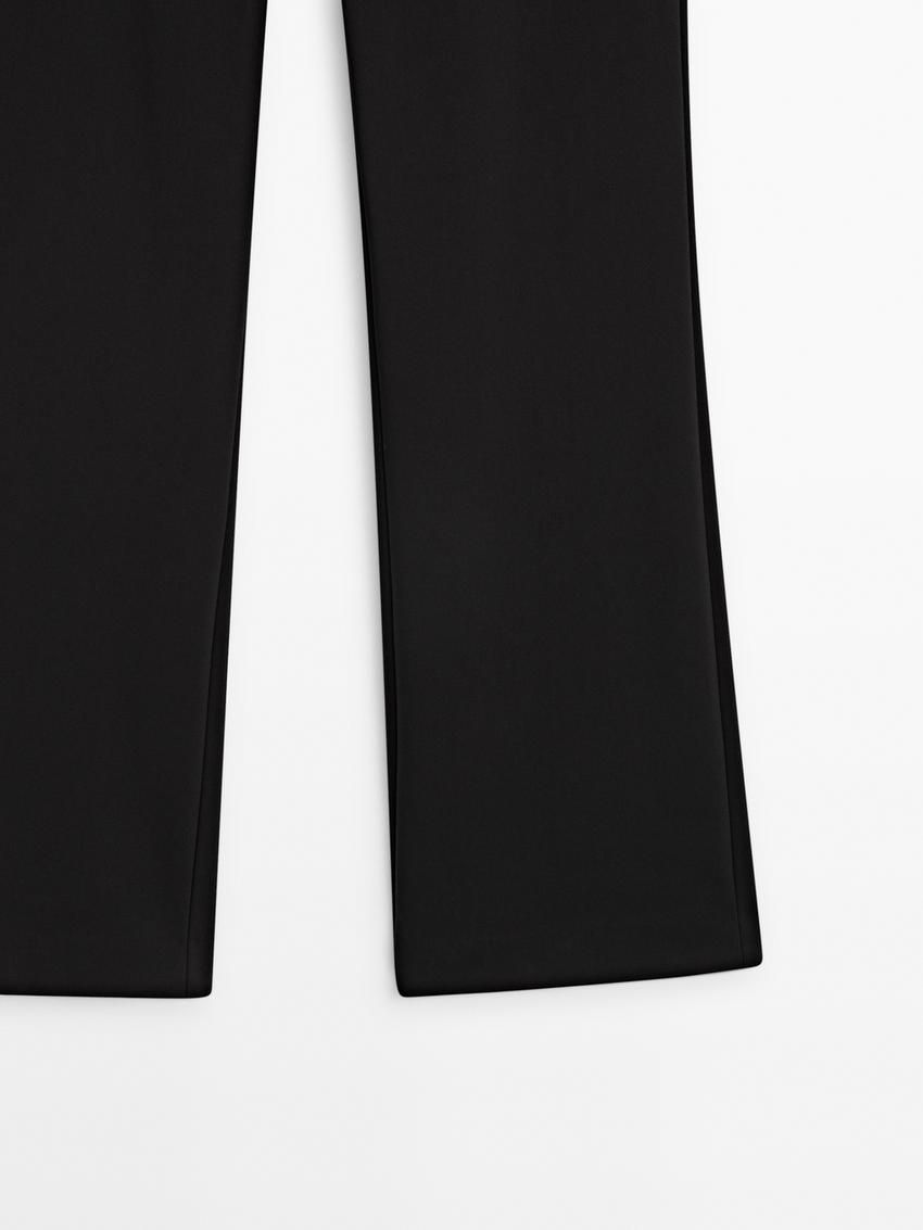 Massimo Dutti Flare Fit Full Length Technical Women Trousers Black | US-VT6780251