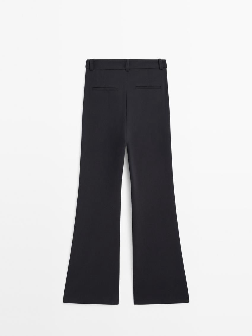 Massimo Dutti Flare Fit Full Length Technical Women Trousers Navy | US-UI5342016
