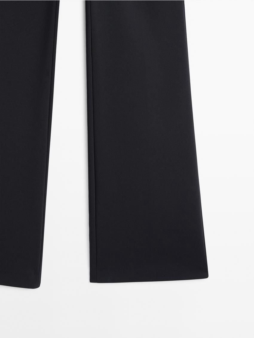 Massimo Dutti Flare Fit Full Length Technical Women Trousers Navy | US-UI5342016