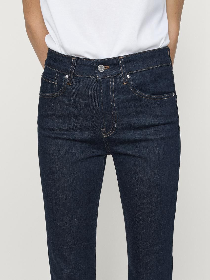 Massimo Dutti Flared High-waist Skinny Women Jeans Dark Blue | US-EQ4915387