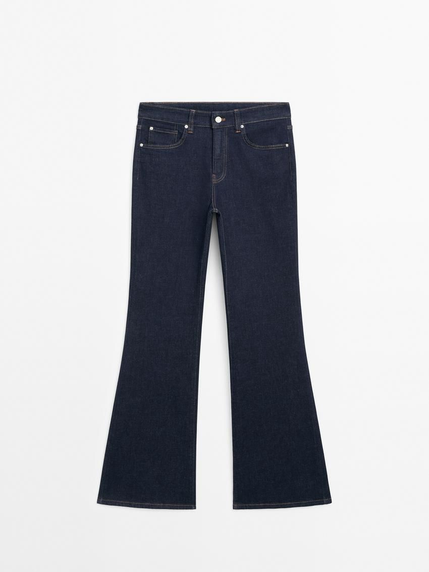 Massimo Dutti Flared High-waist Skinny Women Jeans Dark Blue | US-EQ4915387
