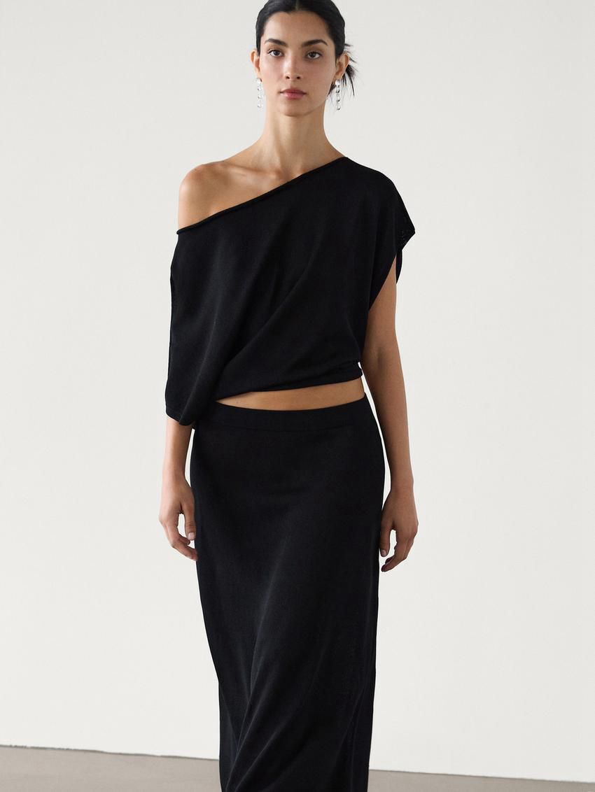 Massimo Dutti Flared Knit Co-ord Women Skirts Black | US-WY2794531