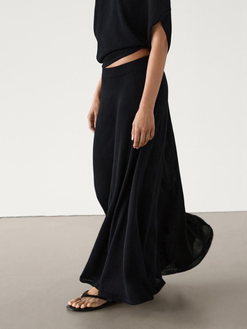 Massimo Dutti Flared Knit Co-ord Women Skirts Black | US-WY2794531