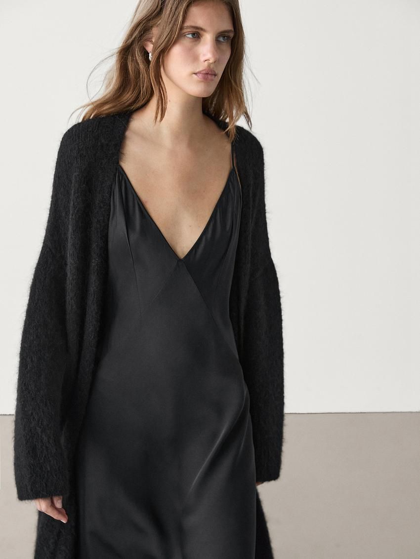 Massimo Dutti Flared Midi Slip Women Dress Black | US-QT7648521