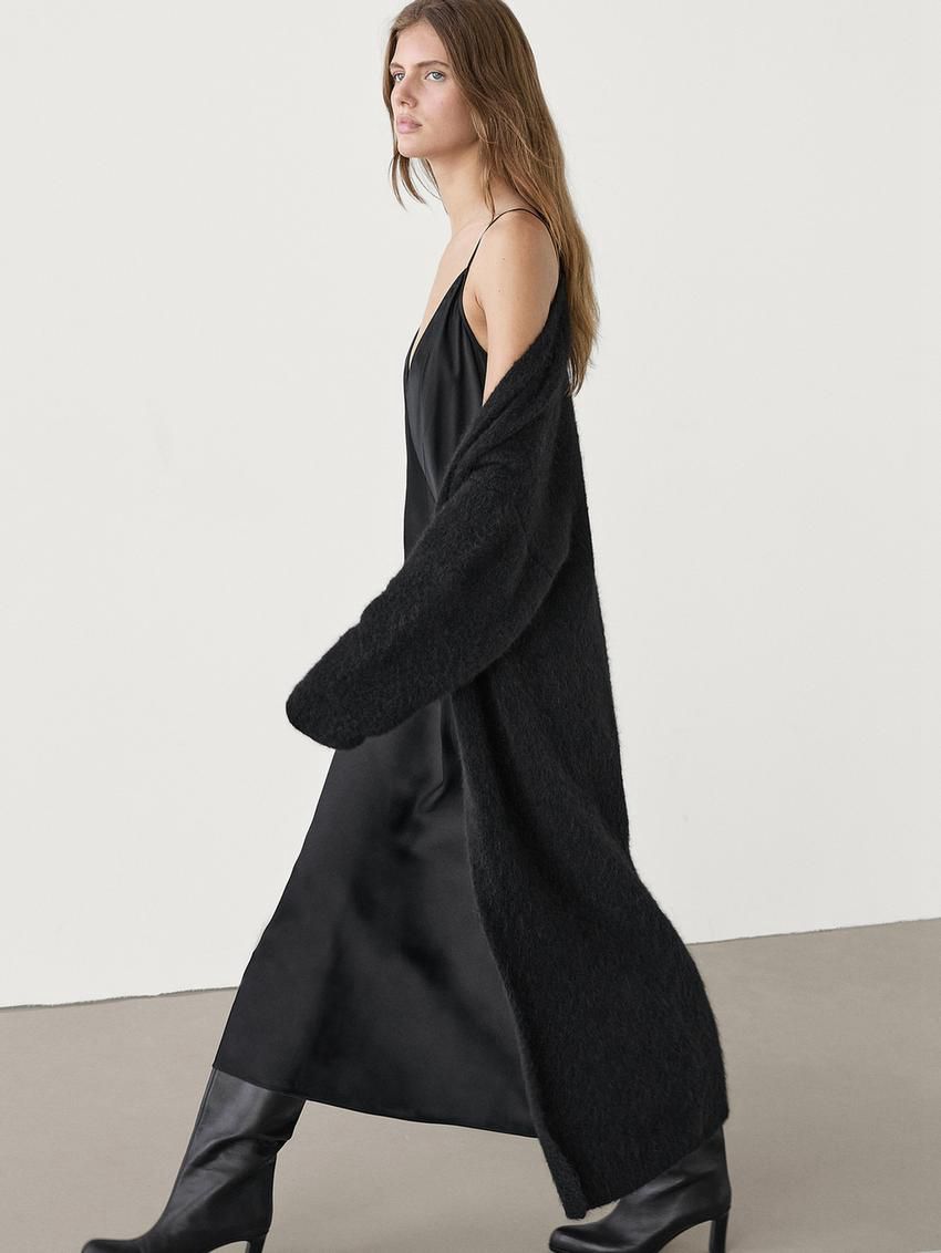 Massimo Dutti Flared Midi Slip Women Dress Black | US-QT7648521