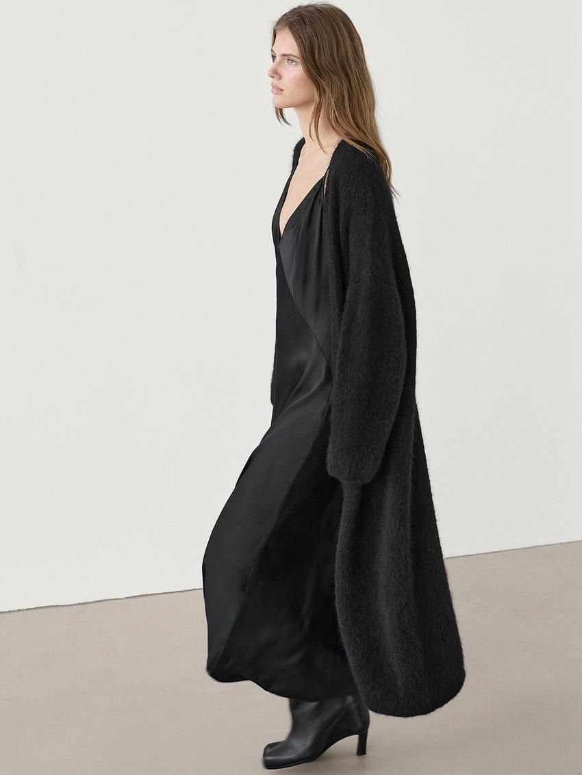 Massimo Dutti Flared Midi Slip Women Dress Black | US-QT7648521