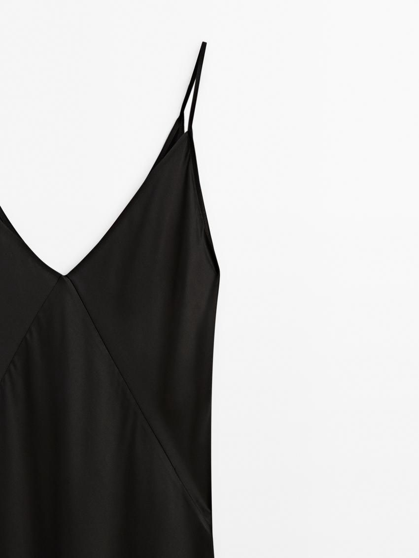 Massimo Dutti Flared Midi Slip Women Dress Black | US-QT7648521