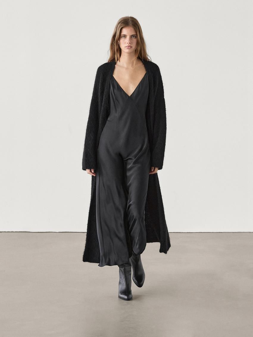 Massimo Dutti Flared Midi Slip Women Dress Black | US-QT7648521