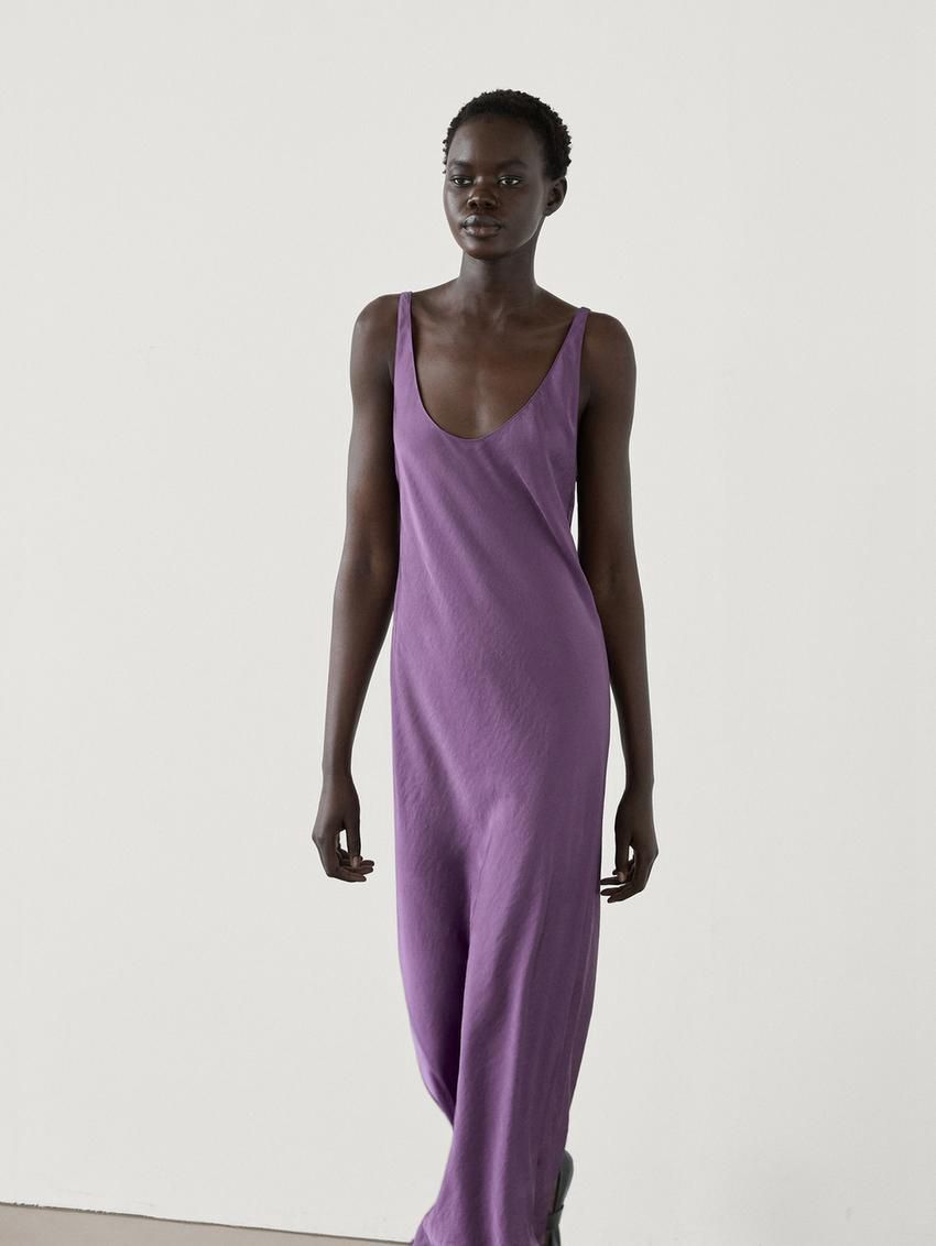Massimo Dutti Flared Midi Slip Women Dress Purple | US-RI8637492