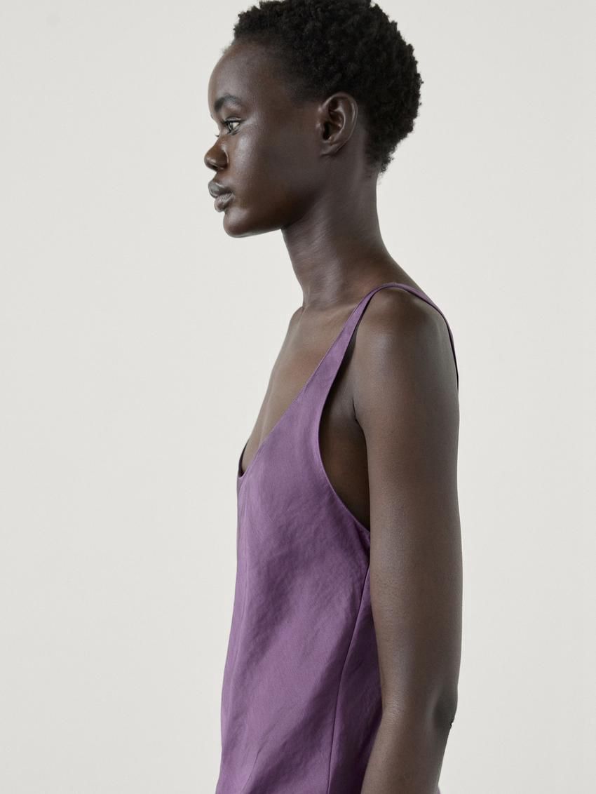 Massimo Dutti Flared Midi Slip Women Dress Purple | US-RI8637492