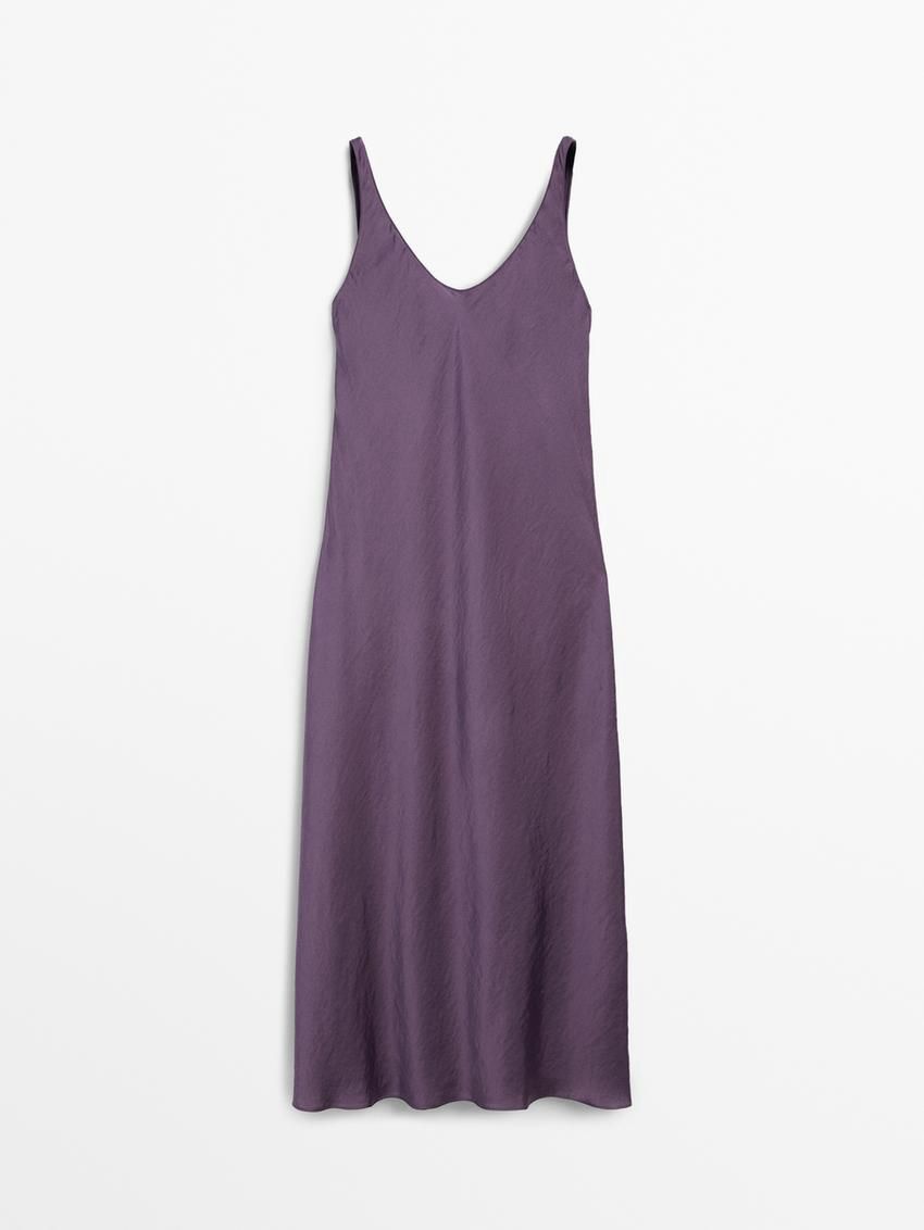 Massimo Dutti Flared Midi Slip Women Dress Purple | US-RI8637492