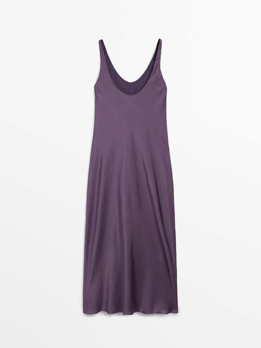 Massimo Dutti Flared Midi Slip Women Dress Purple | US-RI8637492