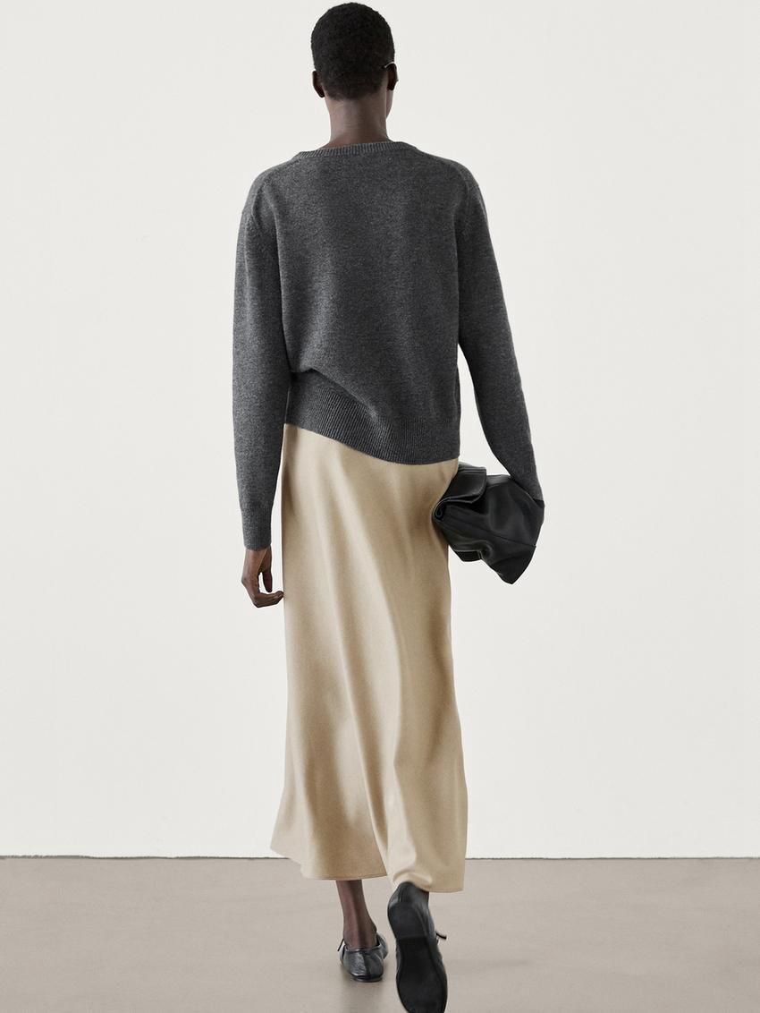 Massimo Dutti Flared Midi With Seam Details Women Skirts Cream | US-VK5637182