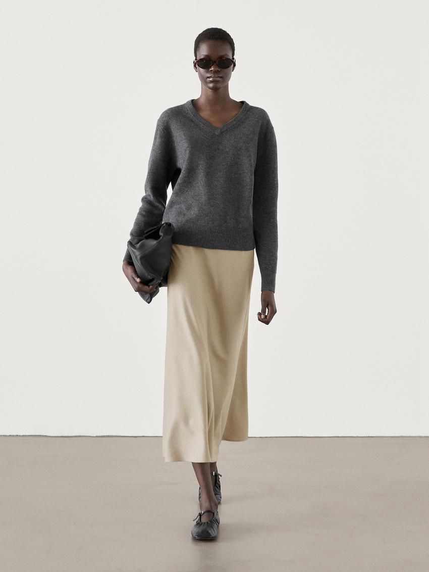 Massimo Dutti Flared Midi With Seam Details Women Skirts Cream | US-VK5637182