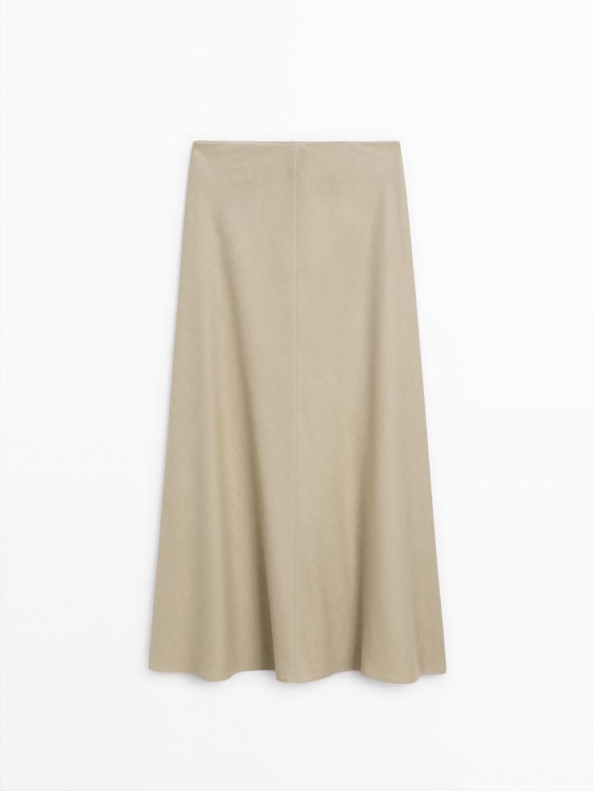 Massimo Dutti Flared Midi With Seam Details Women Skirts Cream | US-VK5637182