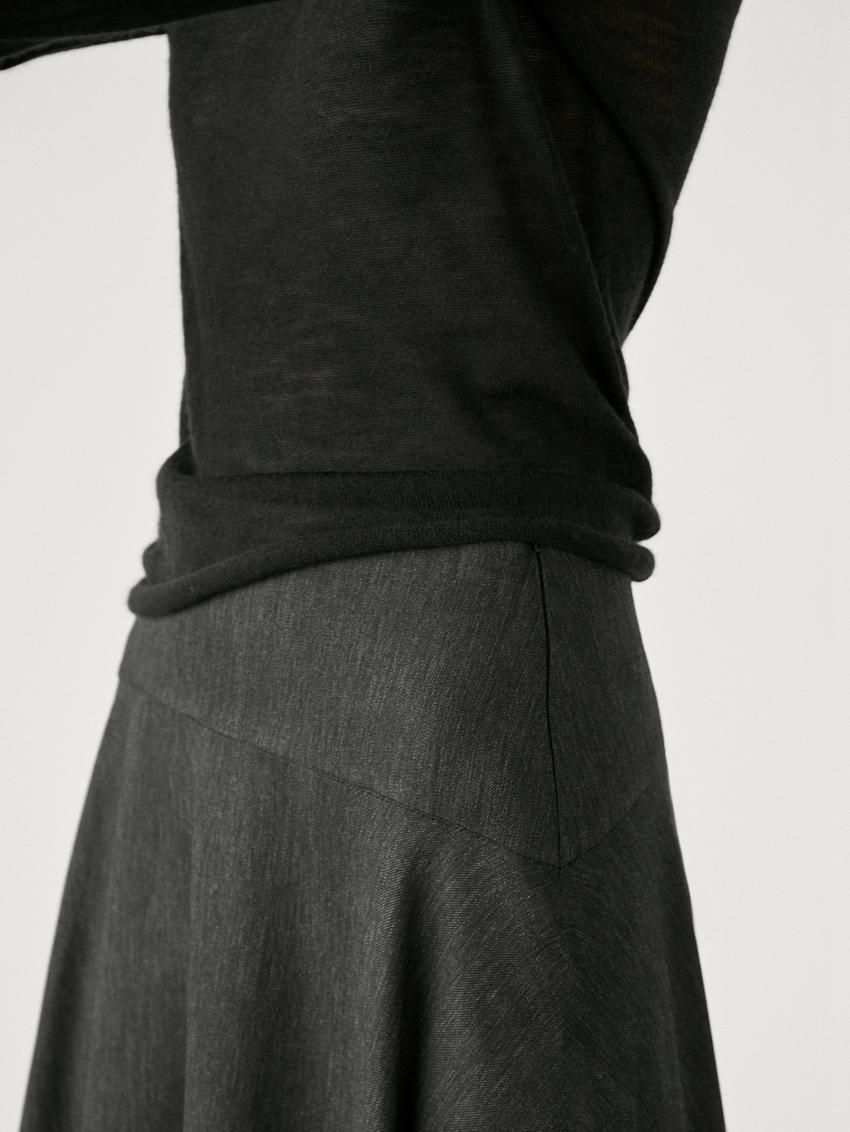 Massimo Dutti Flared Midi With Waist Detail Women Skirts Dark Grey | US-LF2356408