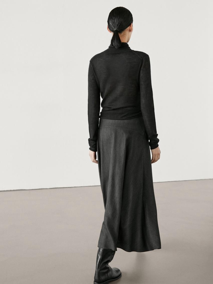 Massimo Dutti Flared Midi With Waist Detail Women Skirts Dark Grey | US-LF2356408