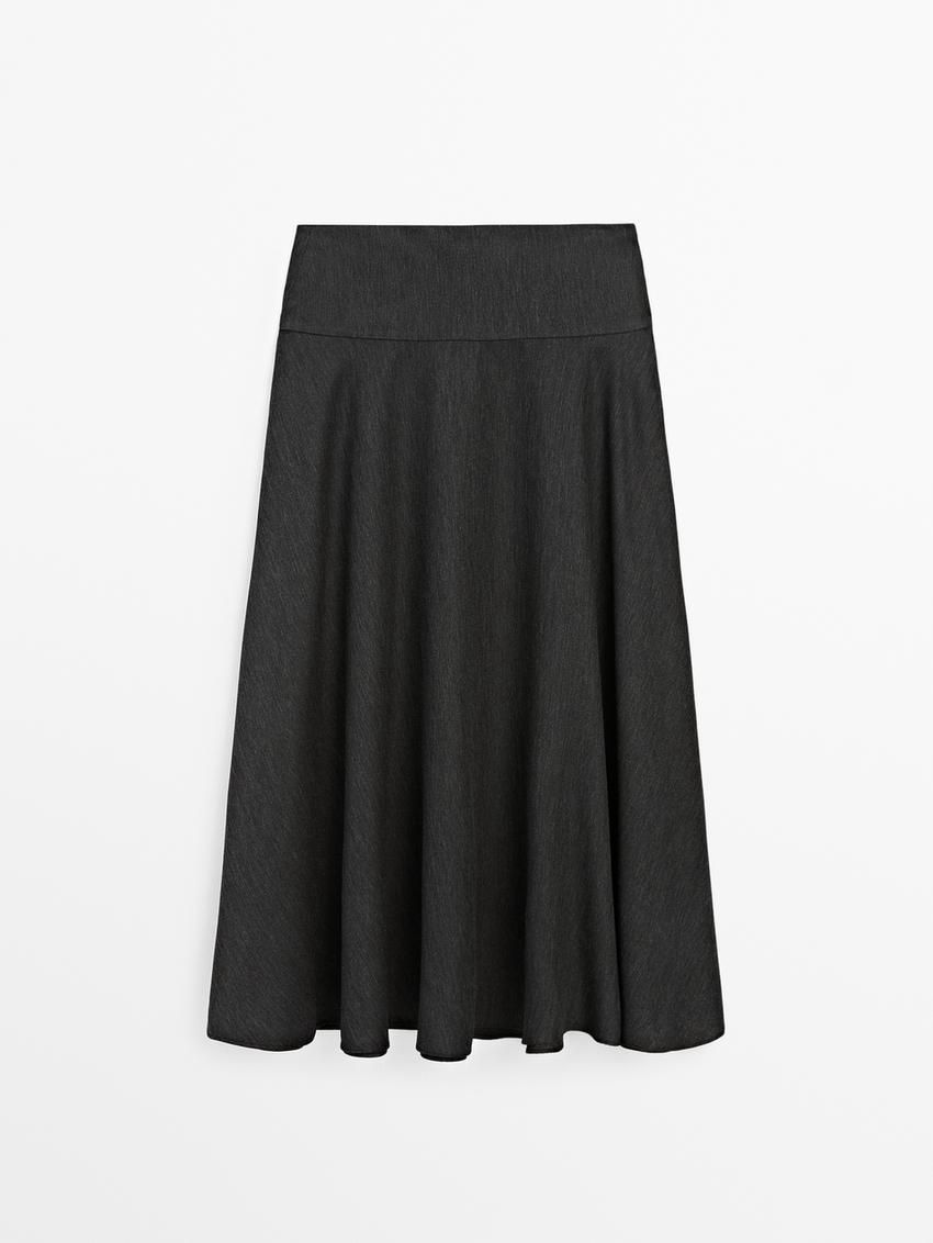 Massimo Dutti Flared Midi With Waist Detail Women Skirts Dark Grey | US-LF2356408