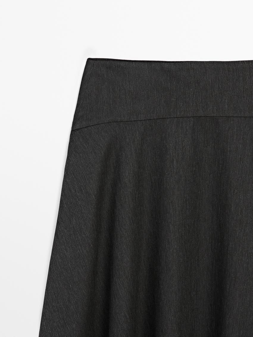 Massimo Dutti Flared Midi With Waist Detail Women Skirts Dark Grey | US-LF2356408