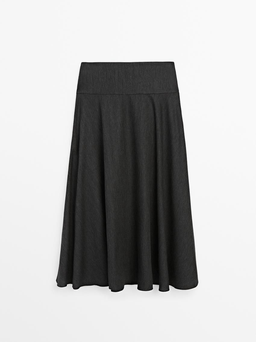 Massimo Dutti Flared Midi With Waist Detail Women Skirts Dark Grey | US-LF2356408