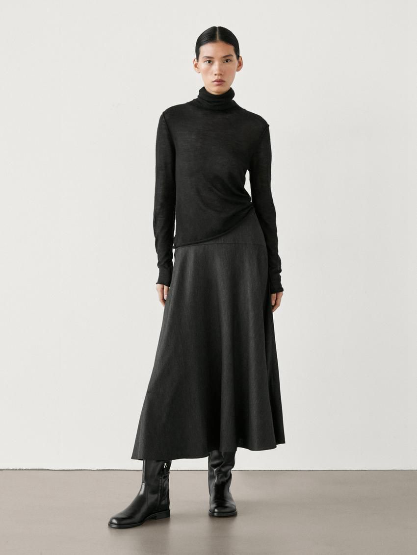 Massimo Dutti Flared Midi With Waist Detail Women Skirts Dark Grey | US-LF2356408