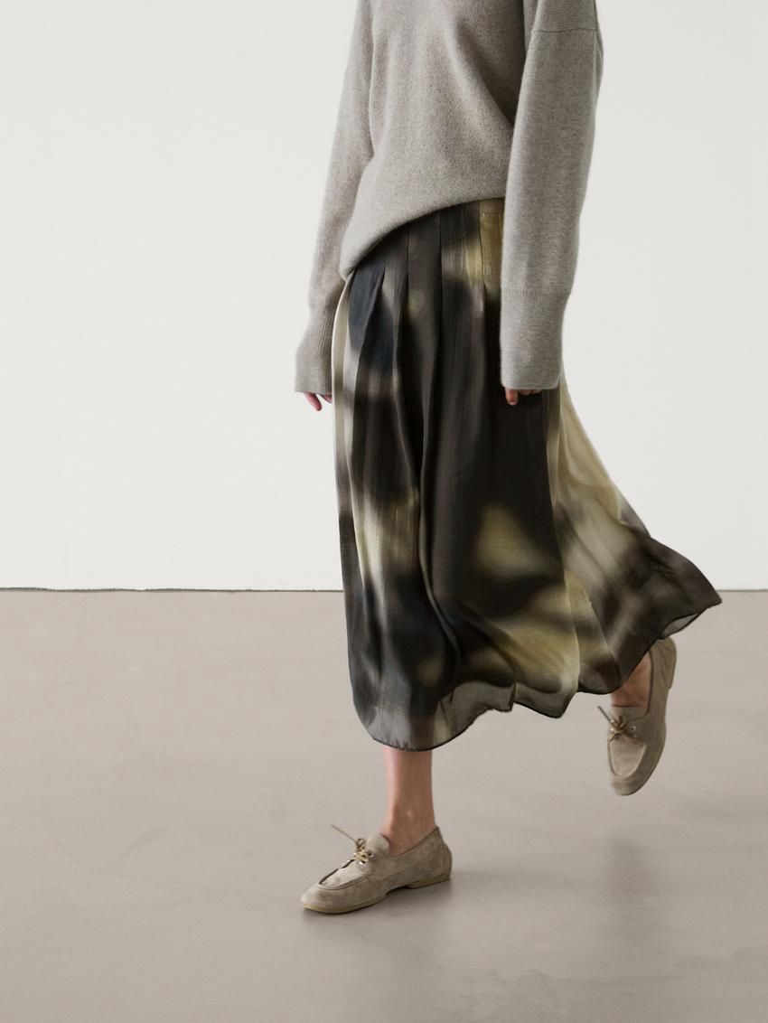 Massimo Dutti Flared Ombré Print Midi Women Skirts Black / Navy / Cream | US-EK3849027