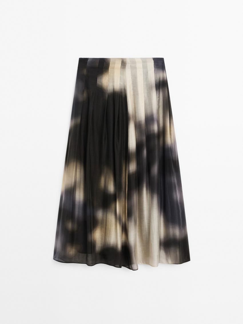 Massimo Dutti Flared Ombré Print Midi Women Skirts Black / Navy / Cream | US-EK3849027