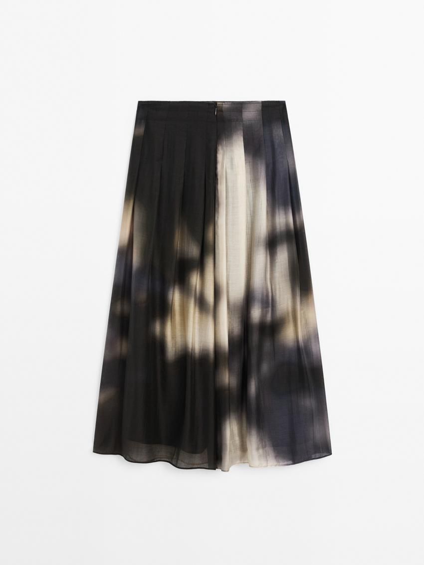Massimo Dutti Flared Ombré Print Midi Women Skirts Black / Navy / Cream | US-EK3849027