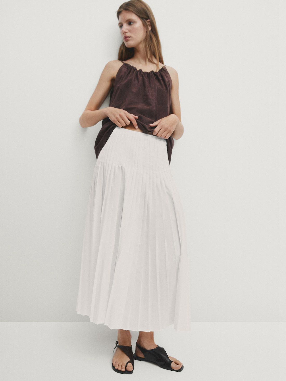 Massimo Dutti Flared Pleated Women Skirts White | US-GA5208694