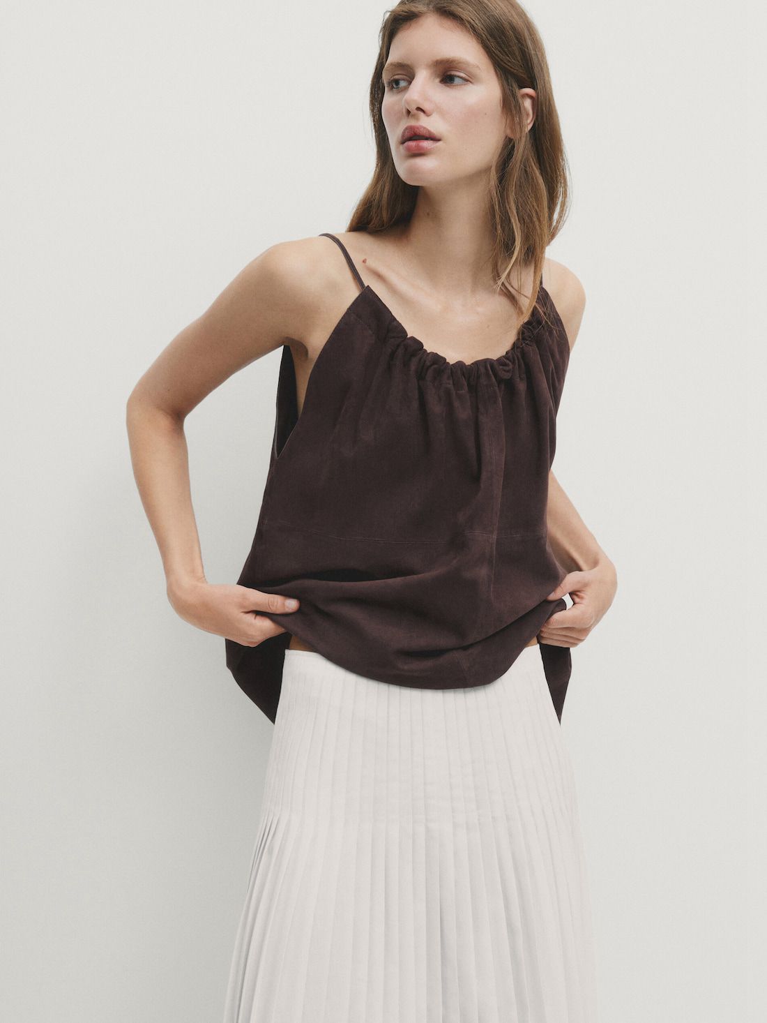 Massimo Dutti Flared Pleated Women Skirts White | US-GA5208694