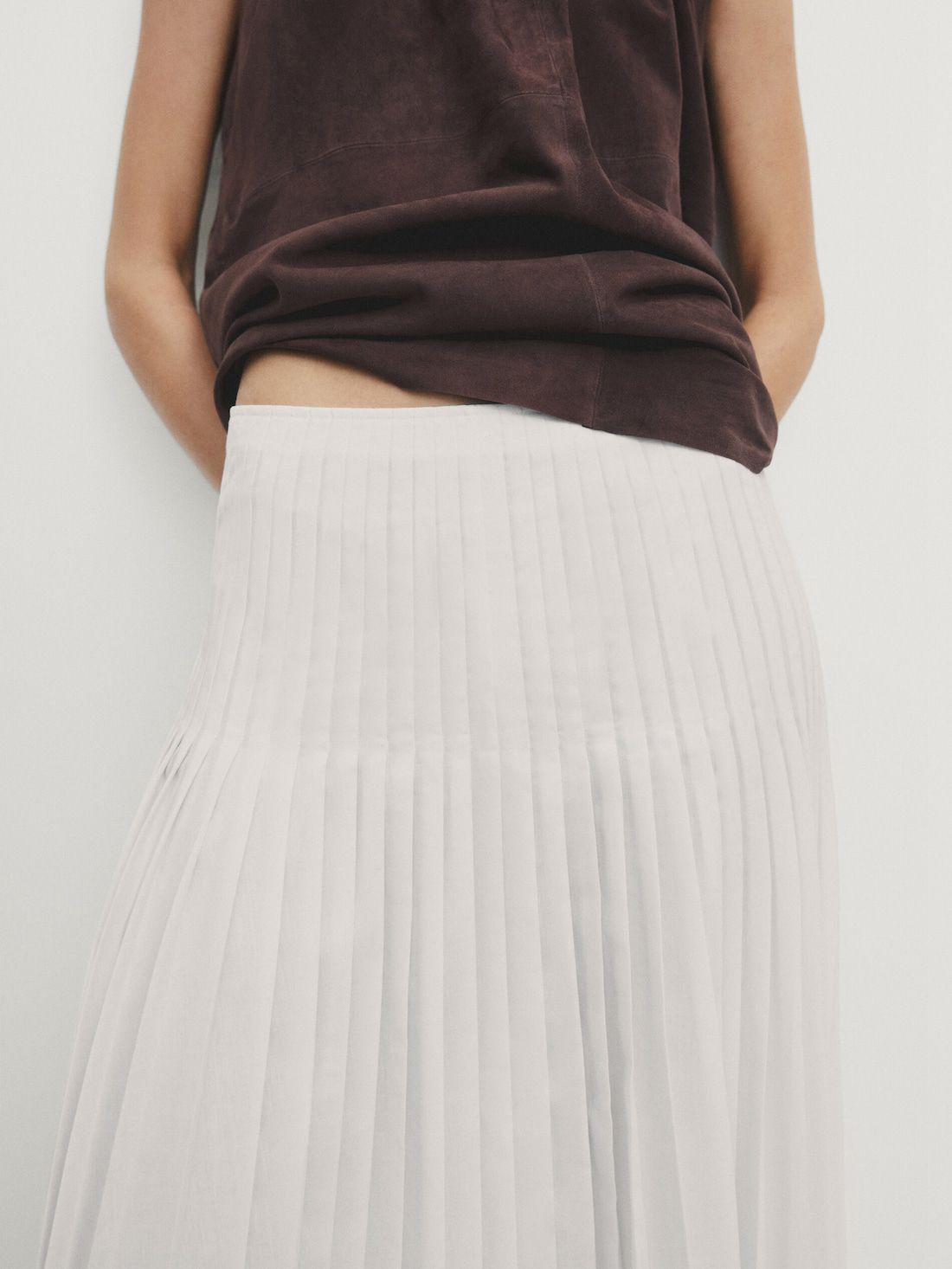 Massimo Dutti Flared Pleated Women Skirts White | US-GA5208694
