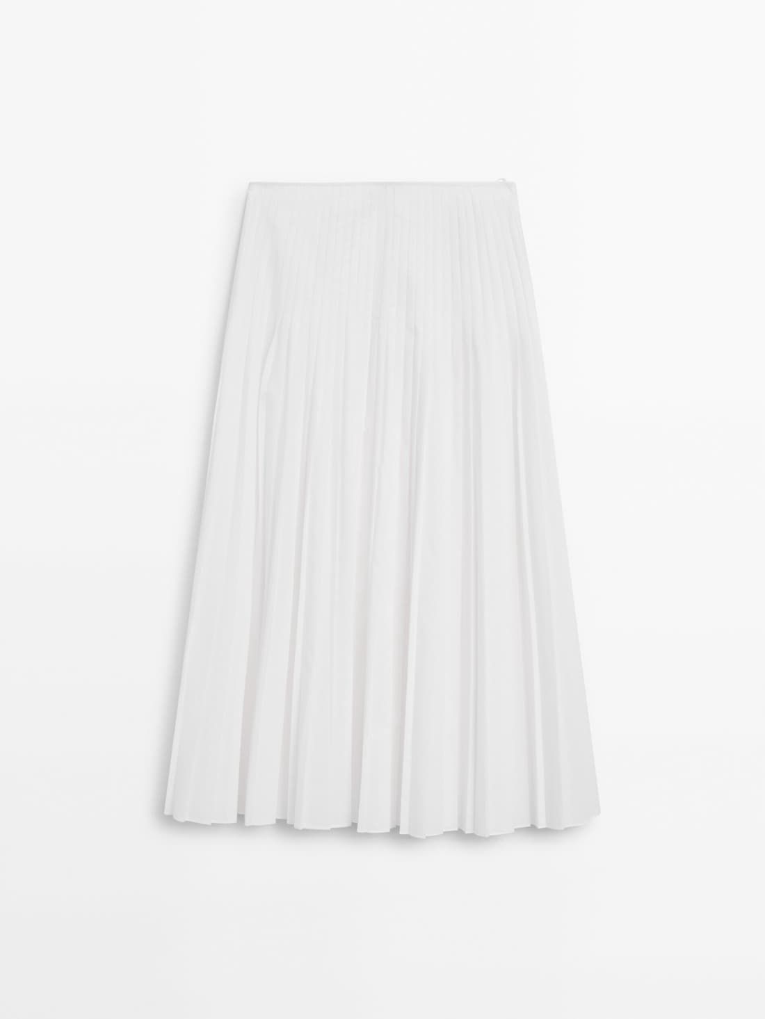 Massimo Dutti Flared Pleated Women Skirts White | US-GA5208694