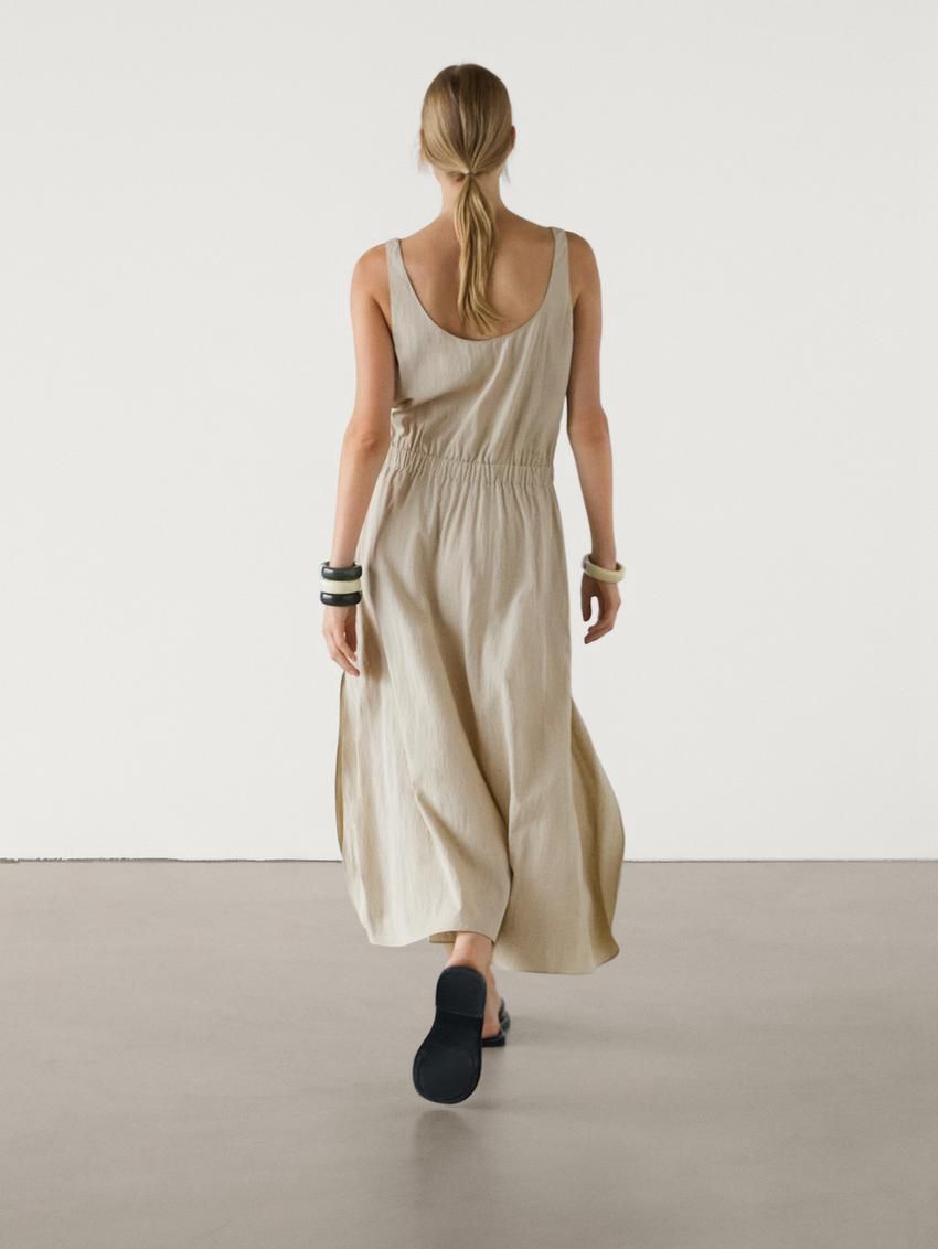 Massimo Dutti Flared Poplin With Elasticated Waist Women Dress Light Khaki | US-RI1748062