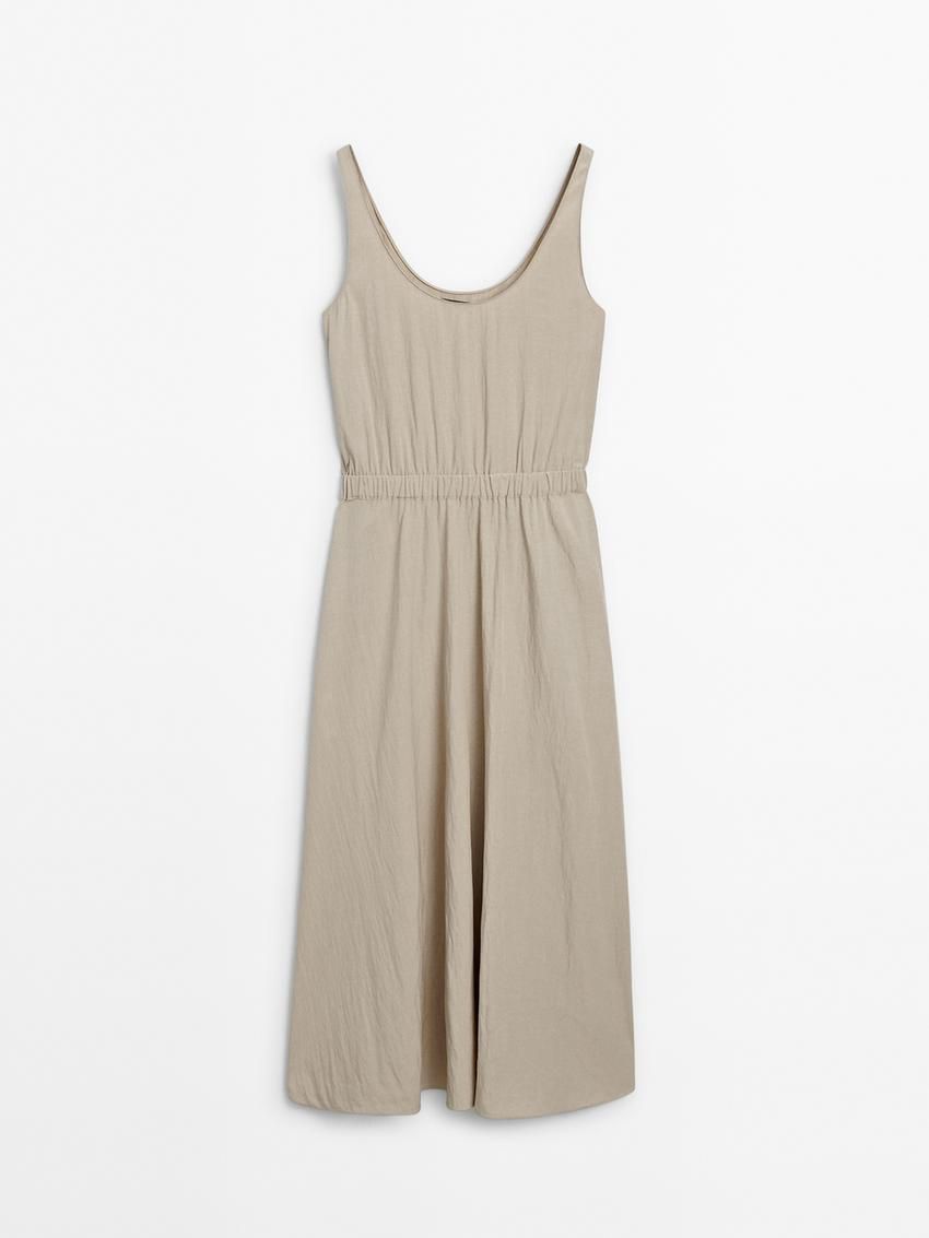 Massimo Dutti Flared Poplin With Elasticated Waist Women Dress Light Khaki | US-RI1748062