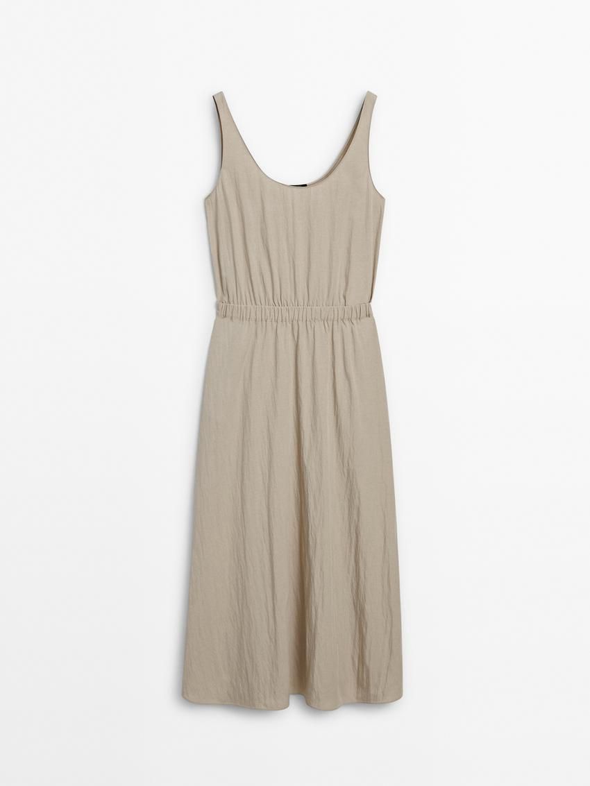 Massimo Dutti Flared Poplin With Elasticated Waist Women Dress Light Khaki | US-RI1748062