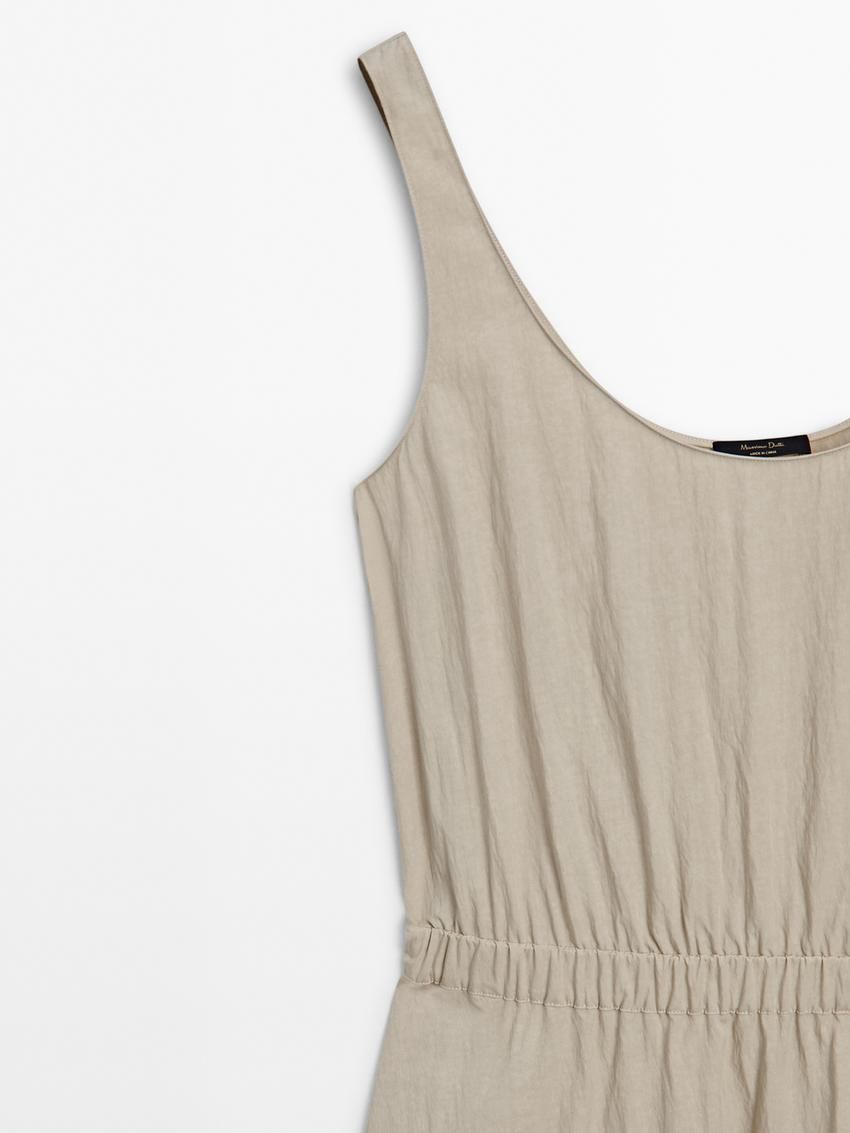 Massimo Dutti Flared Poplin With Elasticated Waist Women Dress Light Khaki | US-RI1748062