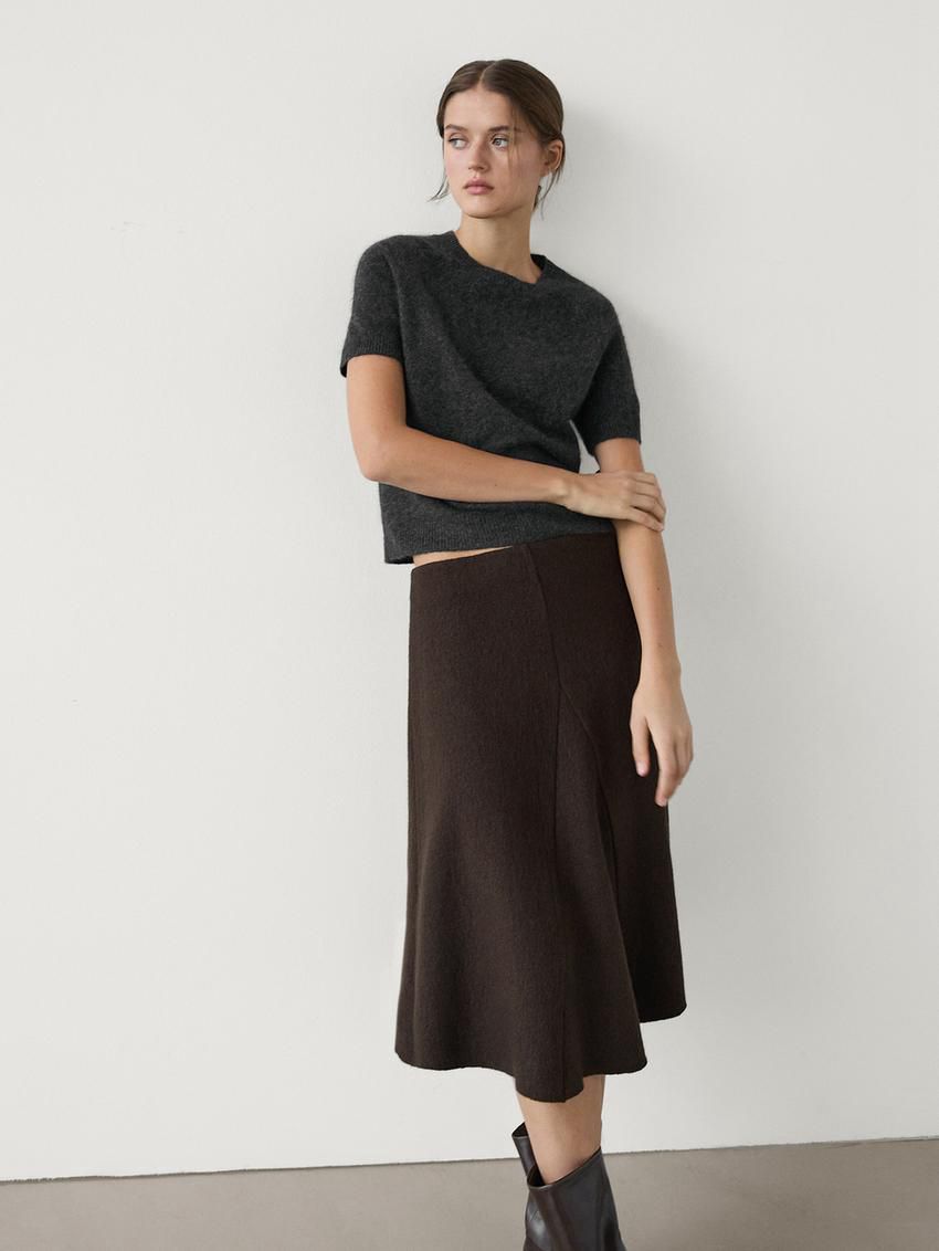 Massimo Dutti Flared Wool Blend Midi Women Skirts Dark Brown | US-BR9741320