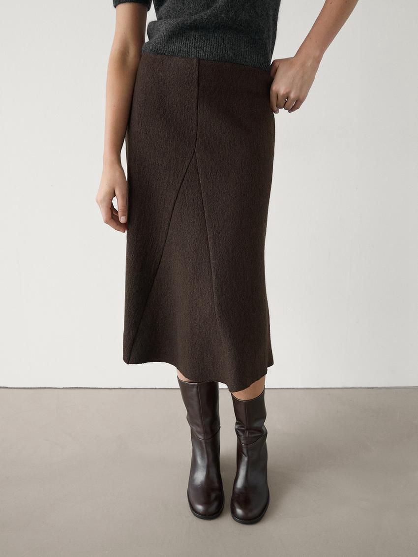 Massimo Dutti Flared Wool Blend Midi Women Skirts Dark Brown | US-BR9741320