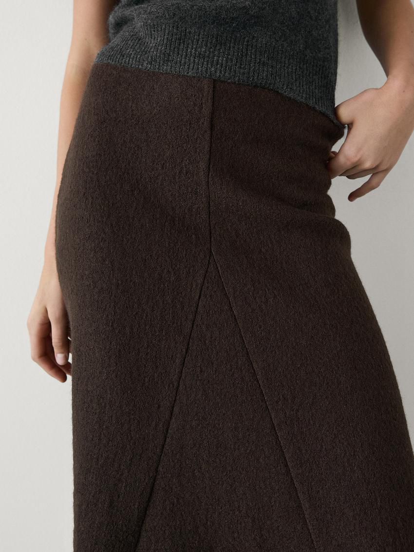 Massimo Dutti Flared Wool Blend Midi Women Skirts Dark Brown | US-BR9741320