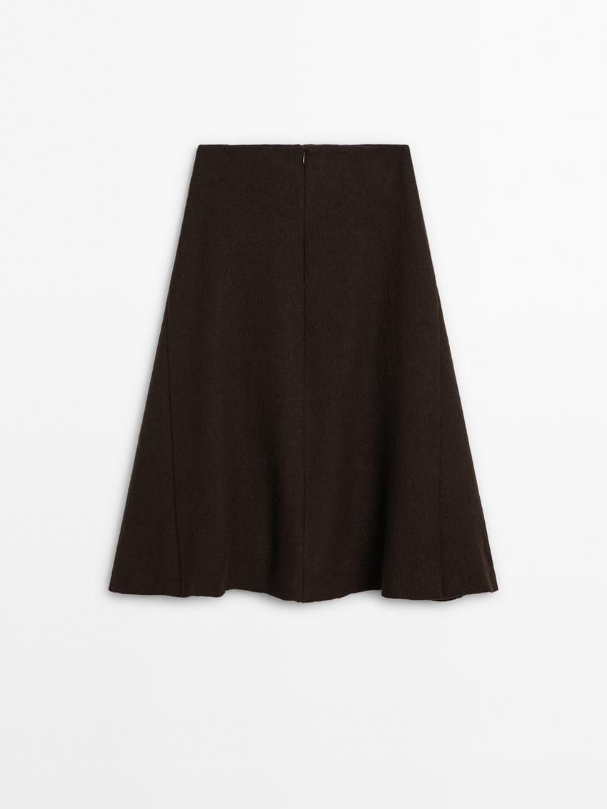 Massimo Dutti Flared Wool Blend Midi Women Skirts Dark Brown | US-BR9741320