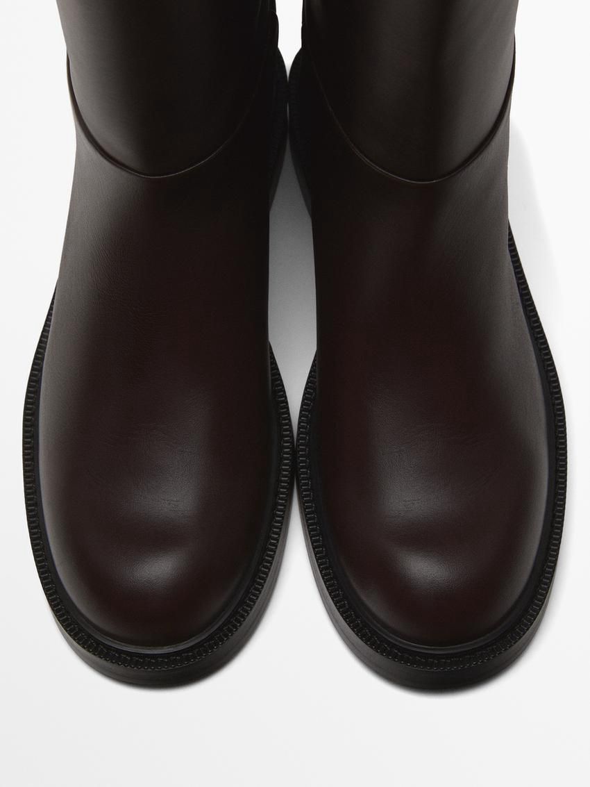 Massimo Dutti Flat Leather Women Knee-high Boots Dark Brown | US-UI2076931