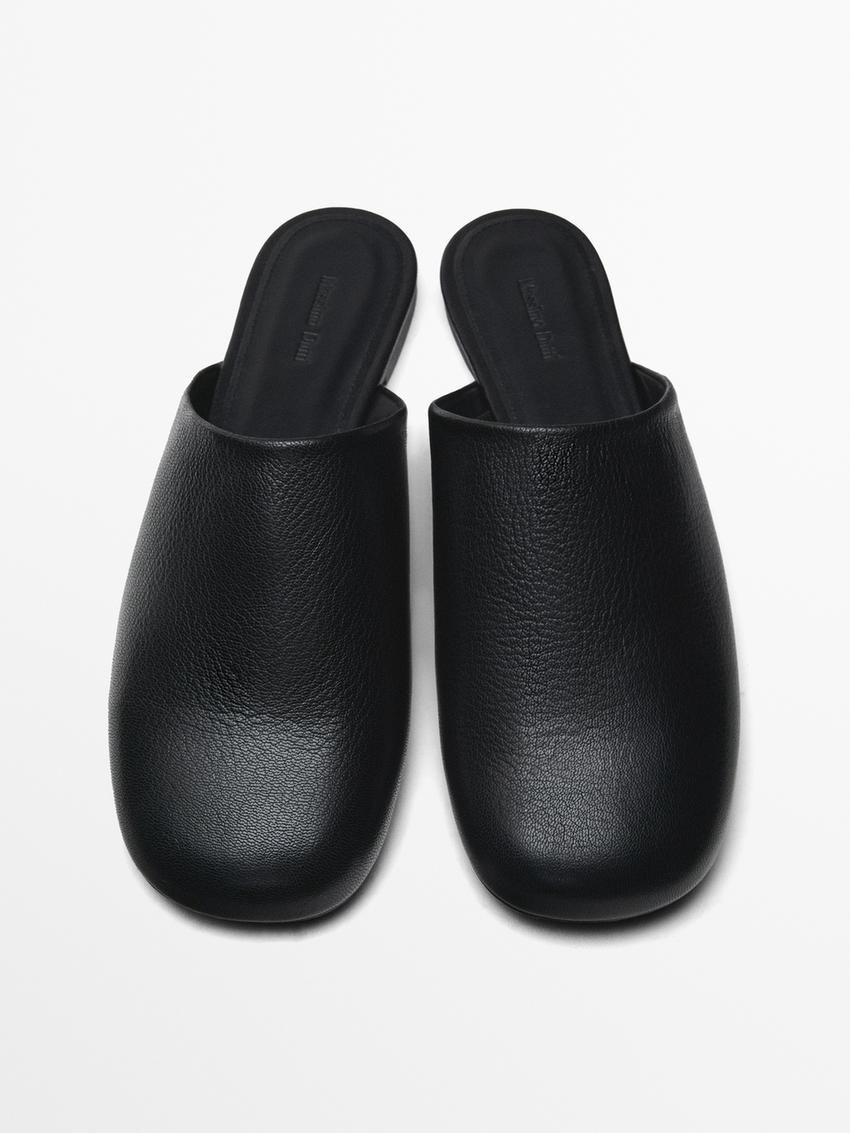 Massimo Dutti Flat Leather Women Mules Black | US-FC5130946