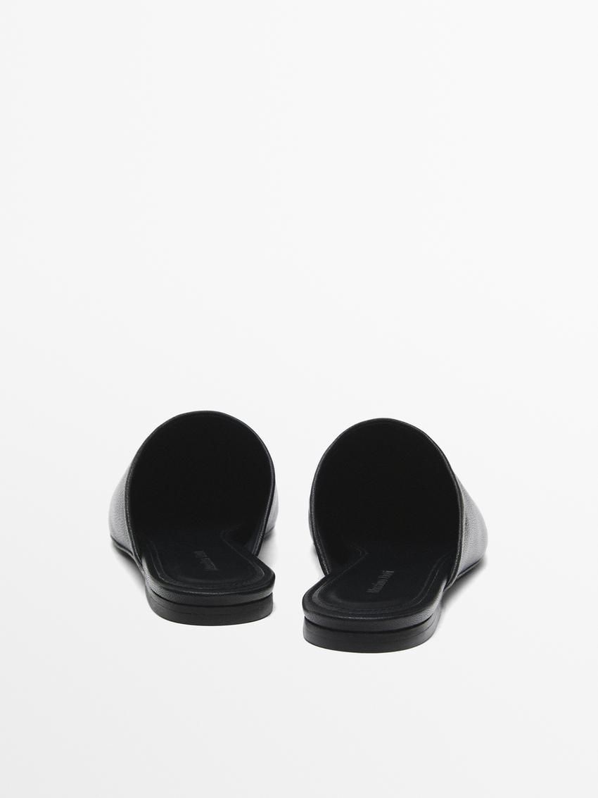 Massimo Dutti Flat Leather Women Mules Black | US-FC5130946