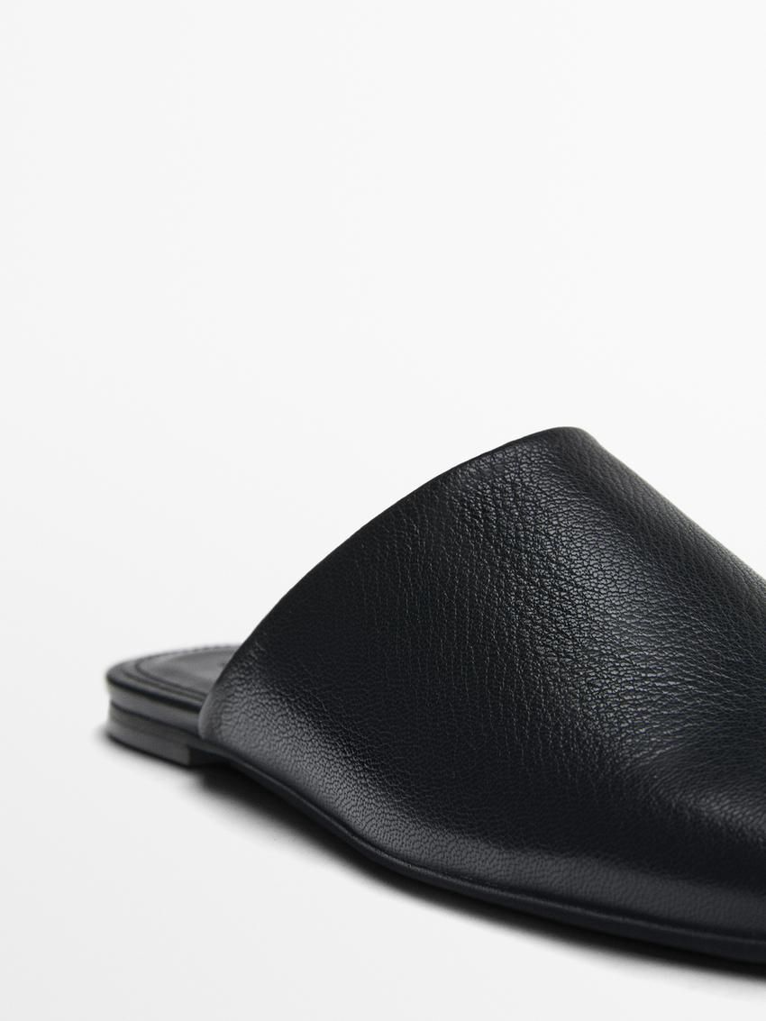 Massimo Dutti Flat Leather Women Mules Black | US-FC5130946