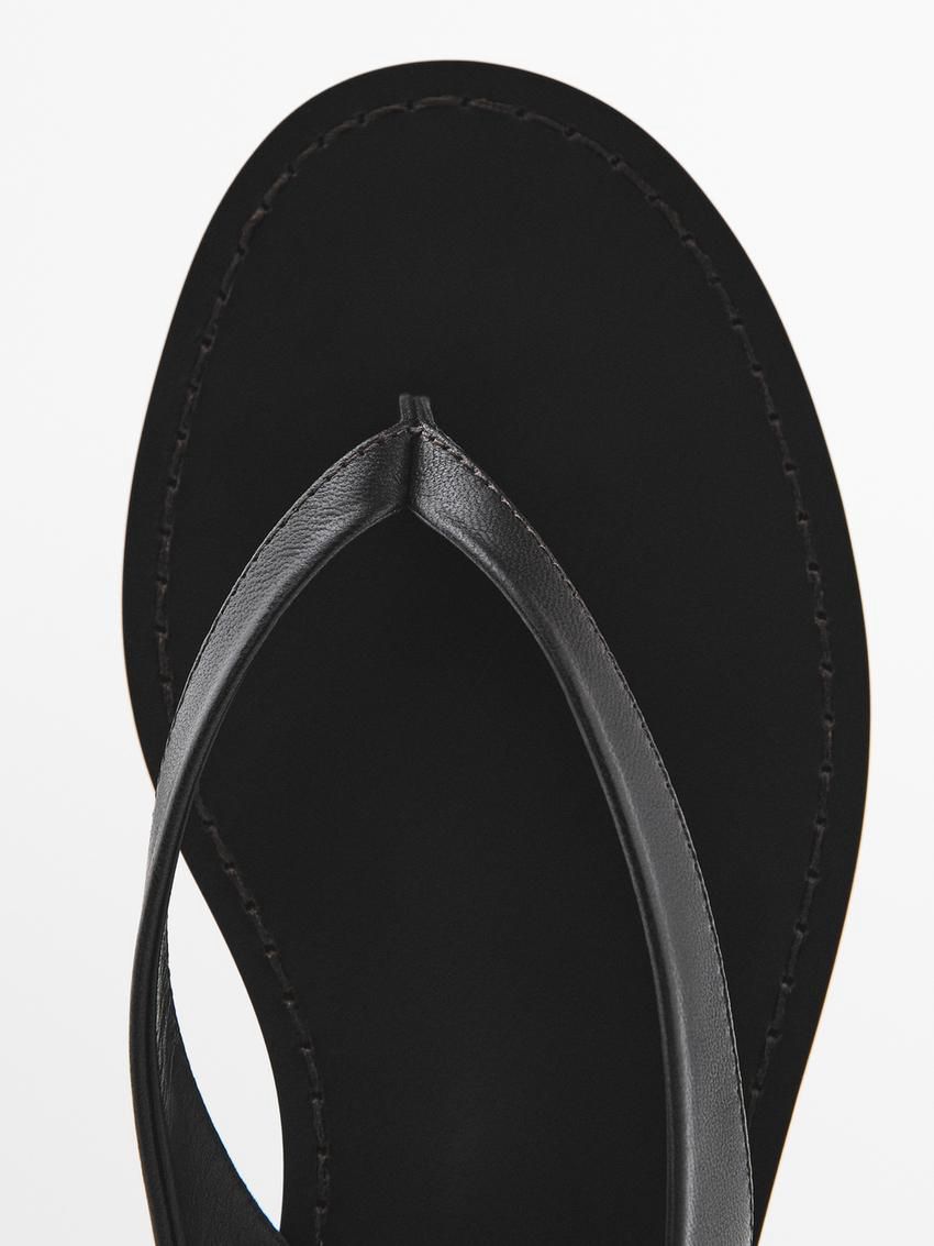 Massimo Dutti Flat Leather Women Sandals Black | US-TK3984071