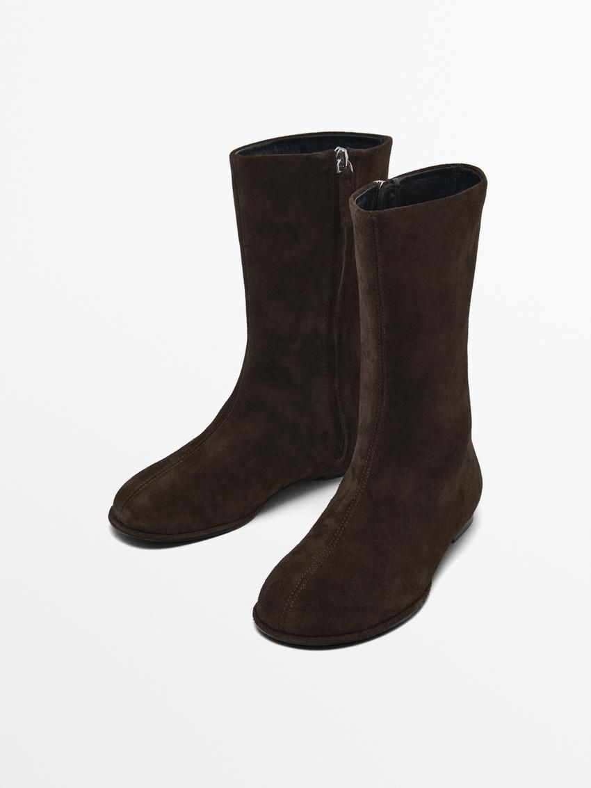 Massimo Dutti Flat Split Suede Women Ankle Boots Dark Brown | US-QA5783916