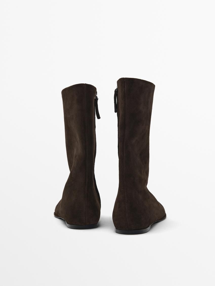 Massimo Dutti Flat Split Suede Women Ankle Boots Dark Brown | US-QA5783916