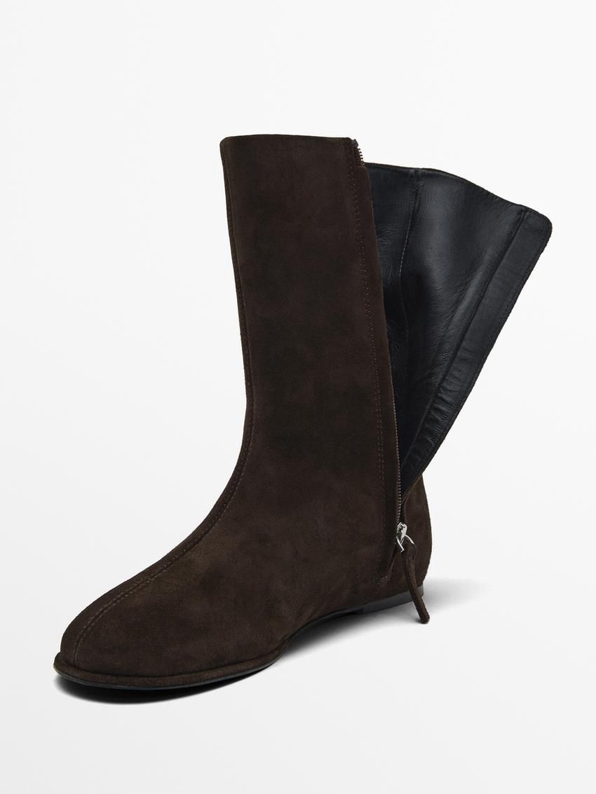 Massimo Dutti Flat Split Suede Women Ankle Boots Dark Brown | US-QA5783916