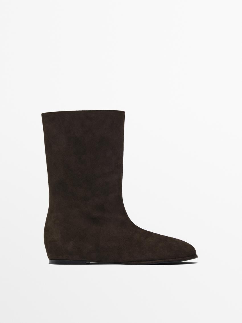 Massimo Dutti Flat Split Suede Women Ankle Boots Dark Brown | US-QA5783916