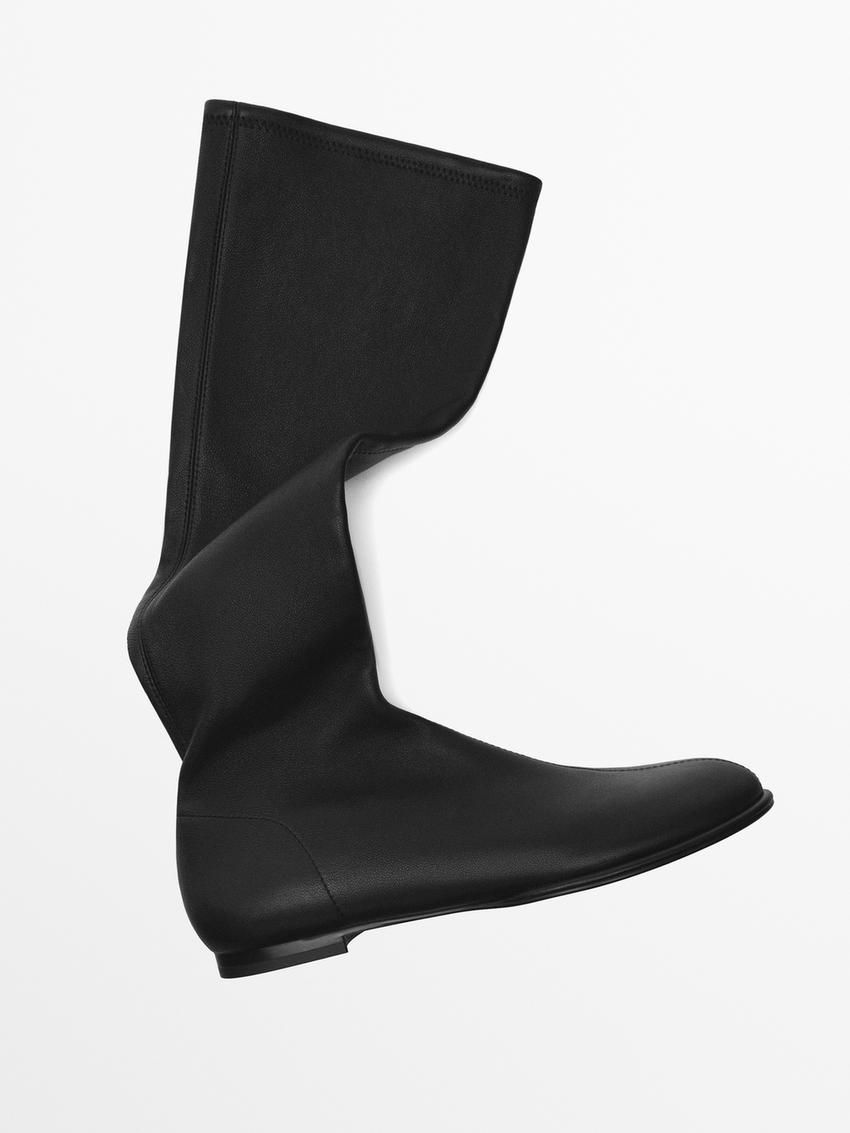 Massimo Dutti Flat Stretch With Round Toe Women Knee-high Boots Black | US-AF3672910